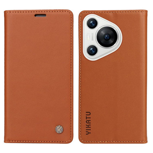 YIKATU YK-001 For Huawei Pura 70 Case Leather Phone Cover Card Slot Stand Strong Magnetic - Brown