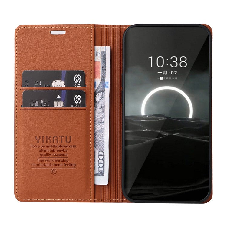 YIKATU YK-001 For Huawei Pura 70 Case Leather Phone Cover Card Slot Stand Strong Magnetic - Brown