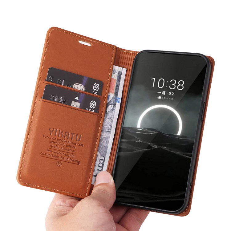 YIKATU YK-001 For Huawei Pura 70 Case Leather Phone Cover Card Slot Stand Strong Magnetic - Brown