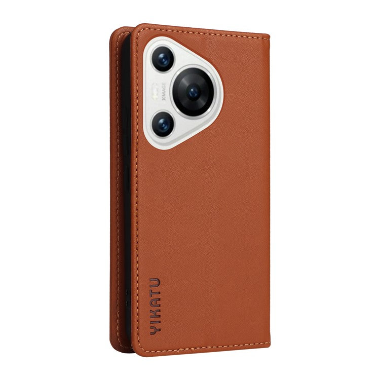 YIKATU YK-001 For Huawei Pura 70 Case Leather Phone Cover Card Slot Stand Strong Magnetic - Brown