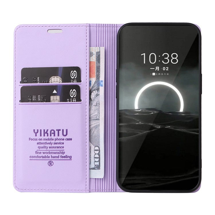 YIKATU YK-001 For Huawei Pura 70 Case Leather Phone Cover Card Slot Stand Strong Magnetic - Light Purple