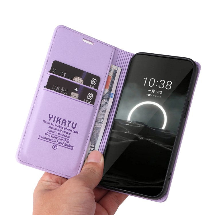 YIKATU YK-001 For Huawei Pura 70 Case Leather Phone Cover Card Slot Stand Strong Magnetic - Light Purple