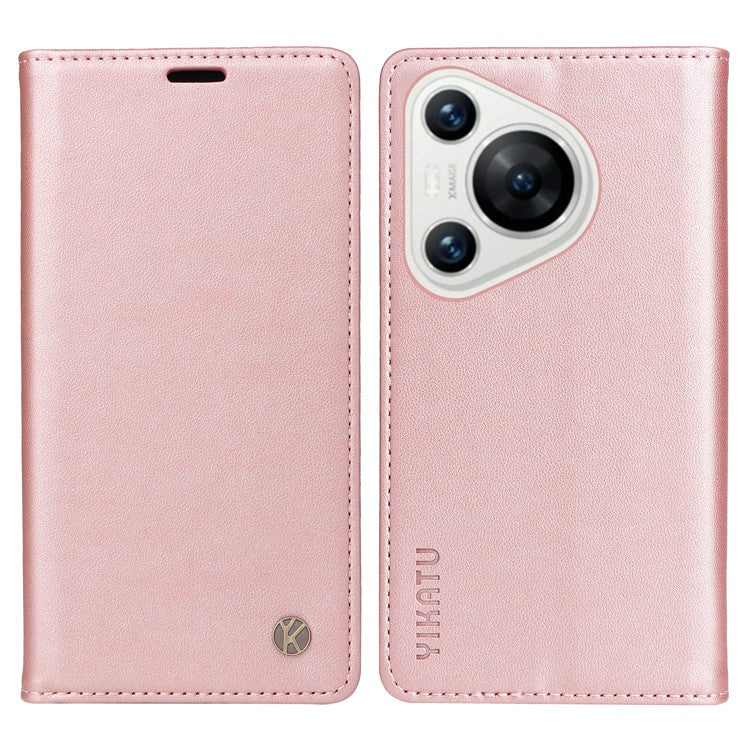 YIKATU YK-001 For Huawei Pura 70 Case Leather Phone Cover Card Slot Stand Strong Magnetic - Rose Gold