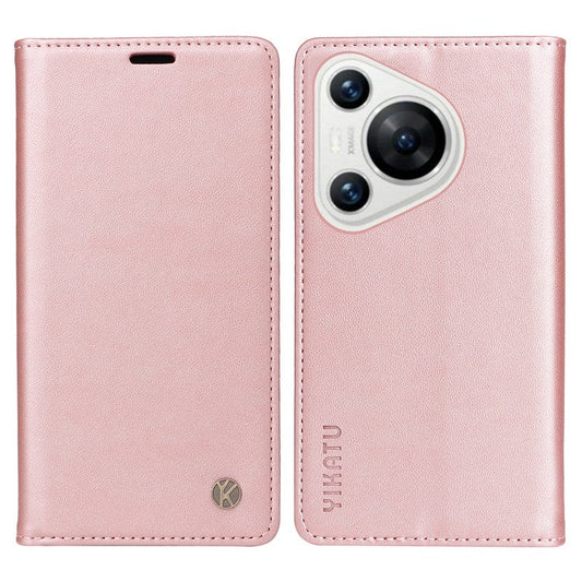YIKATU YK-001 For Huawei Pura 70 Case Leather Phone Cover Card Slot Stand Strong Magnetic - Rose Gold
