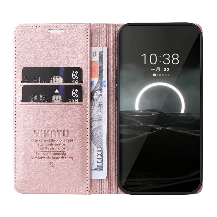 YIKATU YK-001 For Huawei Pura 70 Case Leather Phone Cover Card Slot Stand Strong Magnetic - Rose Gold