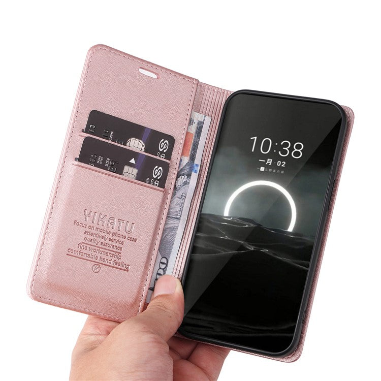 YIKATU YK-001 For Huawei Pura 70 Case Leather Phone Cover Card Slot Stand Strong Magnetic - Rose Gold