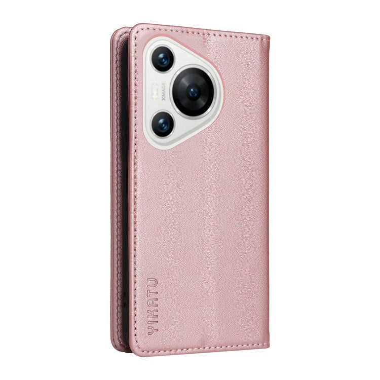 YIKATU YK-001 For Huawei Pura 70 Case Leather Phone Cover Card Slot Stand Strong Magnetic - Rose Gold