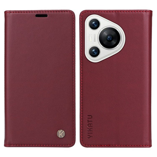 YIKATU YK-001 For Huawei Pura 70 Case Leather Phone Cover Card Slot Stand Strong Magnetic - Wine Red