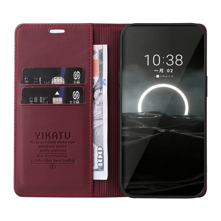 YIKATU YK-001 For Huawei Pura 70 Case Leather Phone Cover Card Slot Stand Strong Magnetic - Wine Red