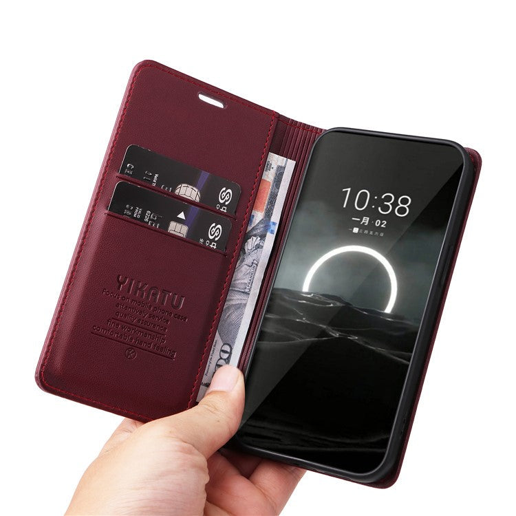 YIKATU YK-001 For Huawei Pura 70 Case Leather Phone Cover Card Slot Stand Strong Magnetic - Wine Red