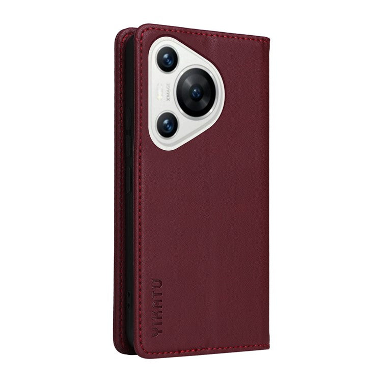 YIKATU YK-001 For Huawei Pura 70 Case Leather Phone Cover Card Slot Stand Strong Magnetic - Wine Red