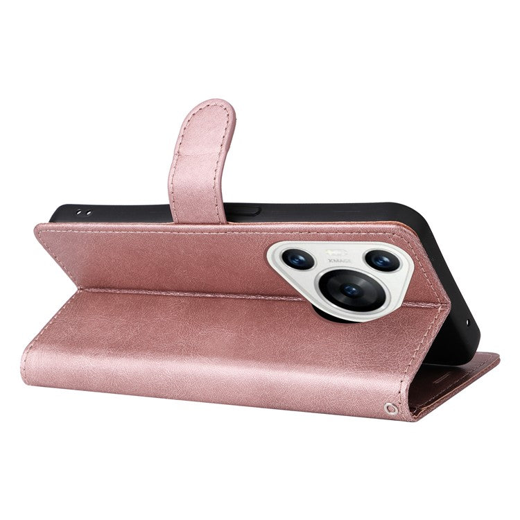 KT Leather Series-2 for Huawei Pura 70 Case Flip Folio Leather Cell Phone Cover Card Holder - Rose Gold