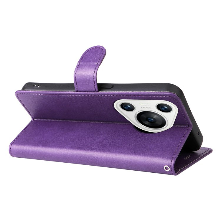 KT Leather Series-2 for Huawei Pura 70 Case Flip Folio Leather Cell Phone Cover Card Holder - Purple