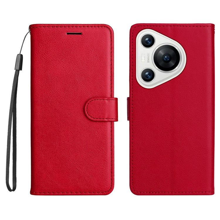 KT Leather Series-2 for Huawei Pura 70 Case Flip Folio Leather Cell Phone Cover Card Holder - Red