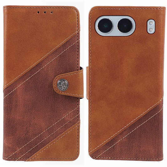 For OnePlus Nord 4 Case Leather Wallet Stand Phone Cover Texture Splicing - Brown