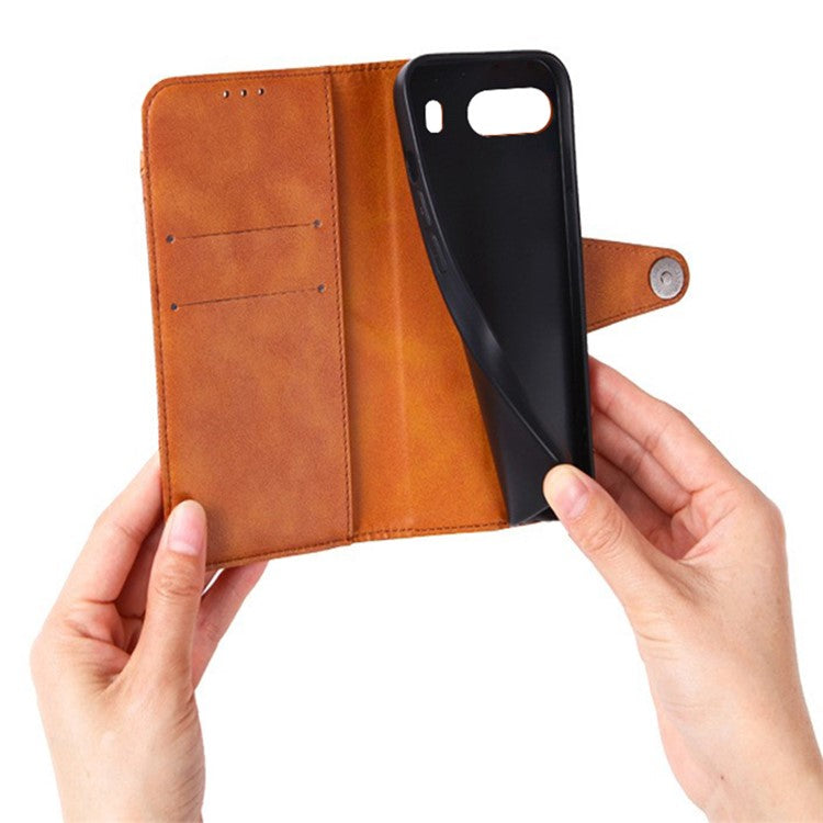 For OnePlus Nord 4 Case Leather Wallet Stand Phone Cover Texture Splicing - Brown