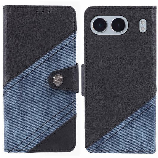 For OnePlus Nord 4 Case Leather Wallet Stand Phone Cover Texture Splicing - Black