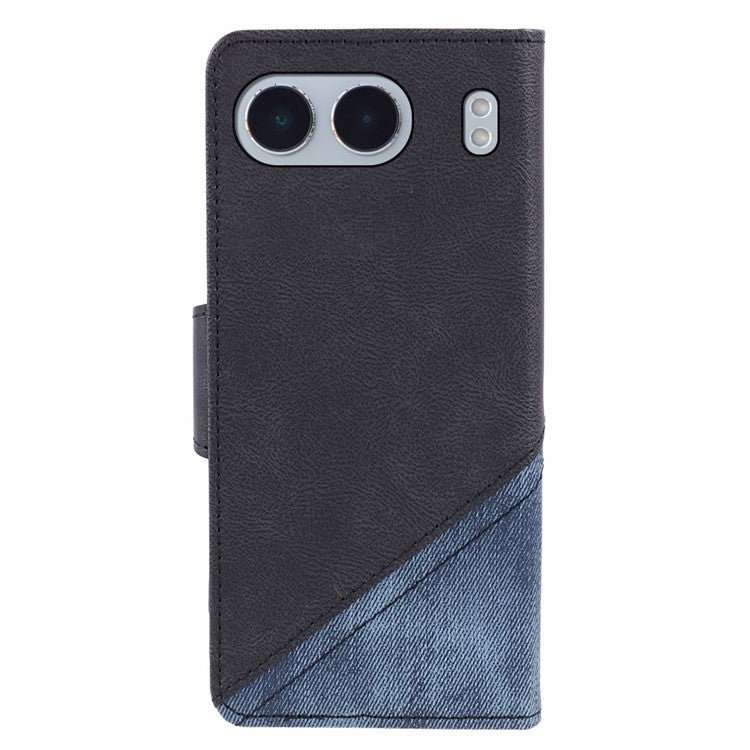For OnePlus Nord 4 Case Leather Wallet Stand Phone Cover Texture Splicing - Black