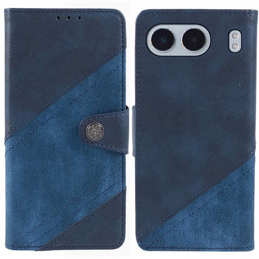 For OnePlus Nord 4 Case Leather Wallet Stand Phone Cover Texture Splicing - Dark Blue