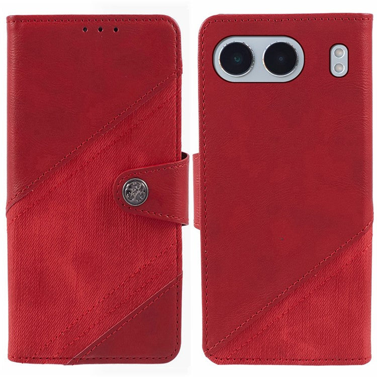 For OnePlus Nord 4 Case Leather Wallet Stand Phone Cover Texture Splicing - Red