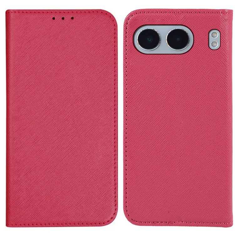 For OnePlus Nord 4 Case Leather Cross Texture Stand Phone Cover Strong Magnetic - Pink