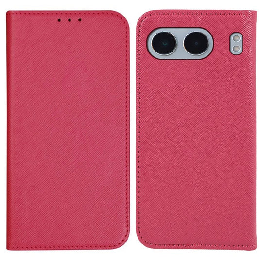 For OnePlus Nord 4 Case Leather Cross Texture Stand Phone Cover Strong Magnetic - Pink