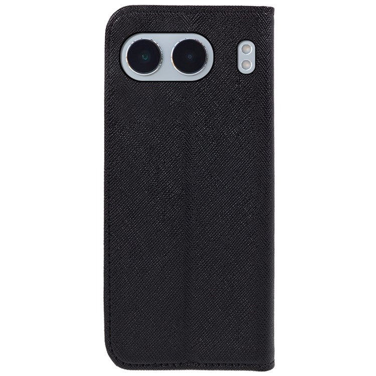 For OnePlus Nord 4 Case Leather Cross Texture Stand Phone Cover Strong Magnetic - Black