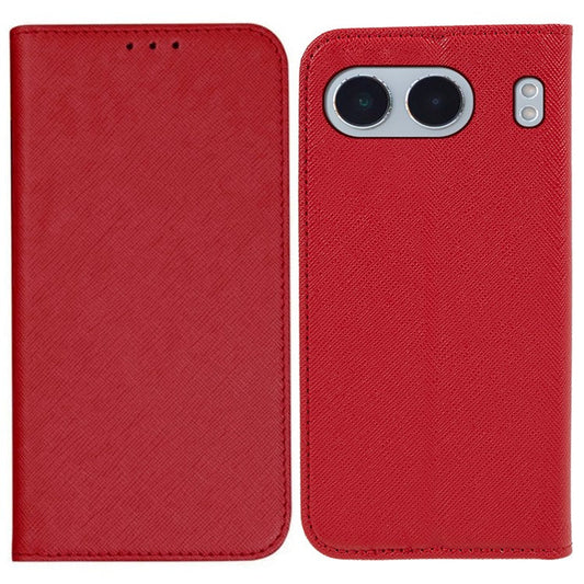 For OnePlus Nord 4 Case Leather Cross Texture Stand Phone Cover Strong Magnetic - Red