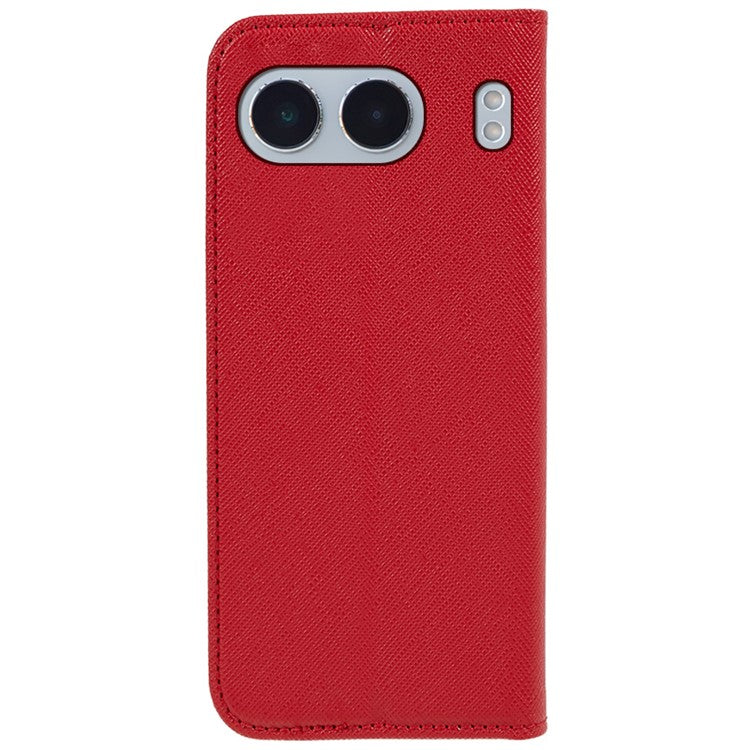 For OnePlus Nord 4 Case Leather Cross Texture Stand Phone Cover Strong Magnetic - Red
