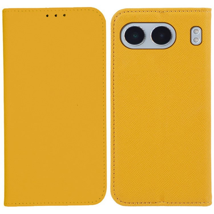 For OnePlus Nord 4 Case Leather Cross Texture Stand Phone Cover Strong Magnetic - Yellow