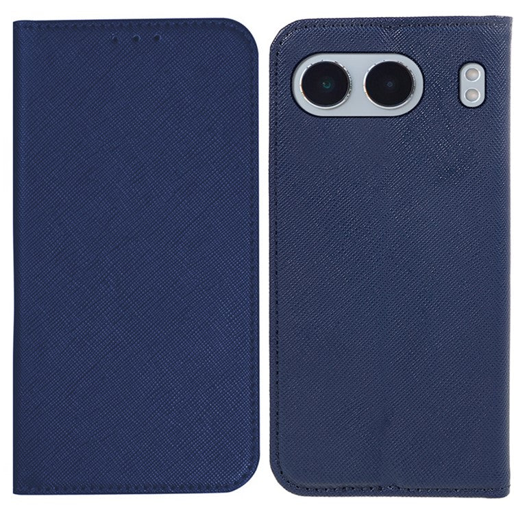 For OnePlus Nord 4 Case Leather Cross Texture Stand Phone Cover Strong Magnetic - Dark Blue