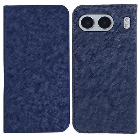 For OnePlus Nord 4 Case Leather Cross Texture Stand Phone Cover Strong Magnetic - Dark Blue