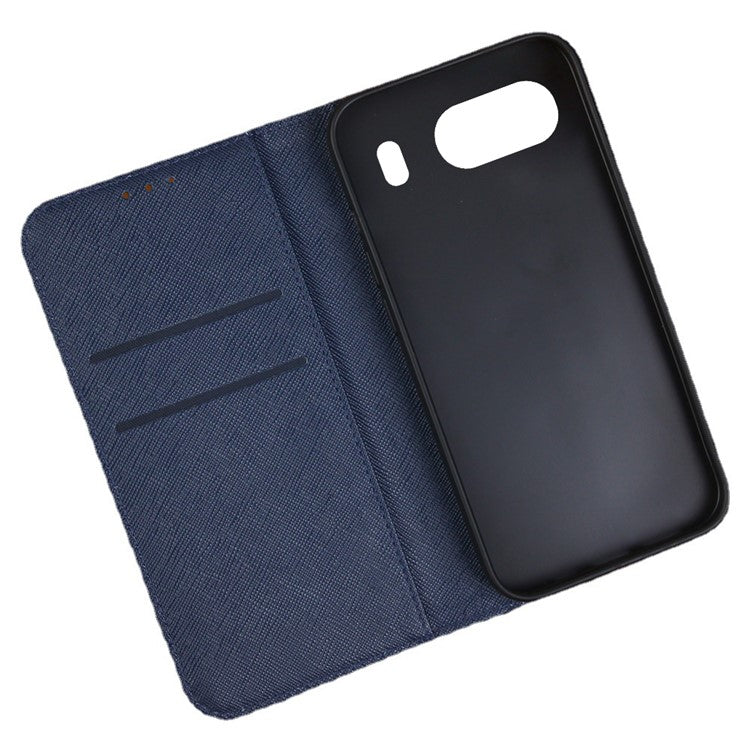 For OnePlus Nord 4 Case Leather Cross Texture Stand Phone Cover Strong Magnetic - Dark Blue