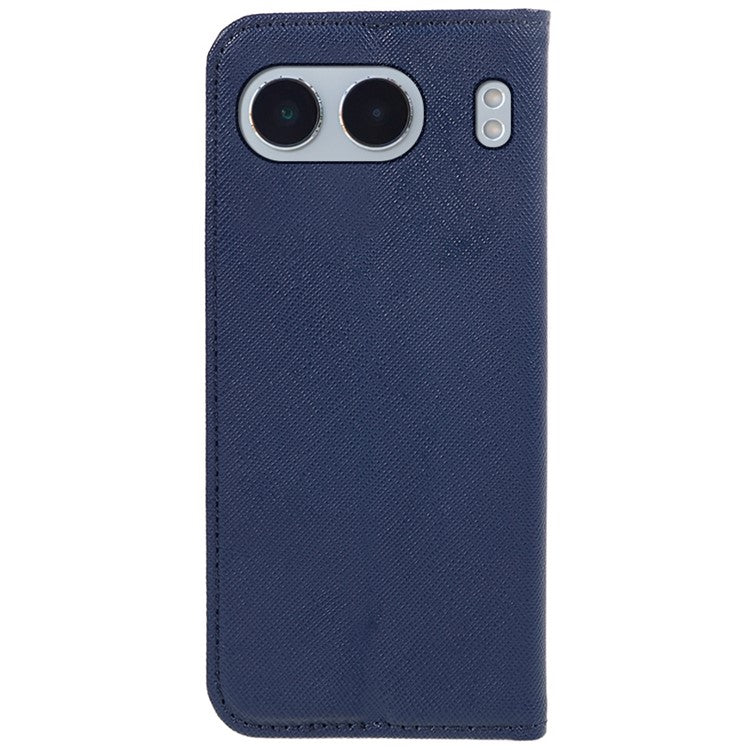 For OnePlus Nord 4 Case Leather Cross Texture Stand Phone Cover Strong Magnetic - Dark Blue