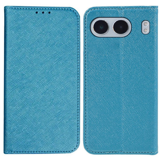 For OnePlus Nord 4 Case Leather Cross Texture Stand Phone Cover Strong Magnetic - Sky Blue