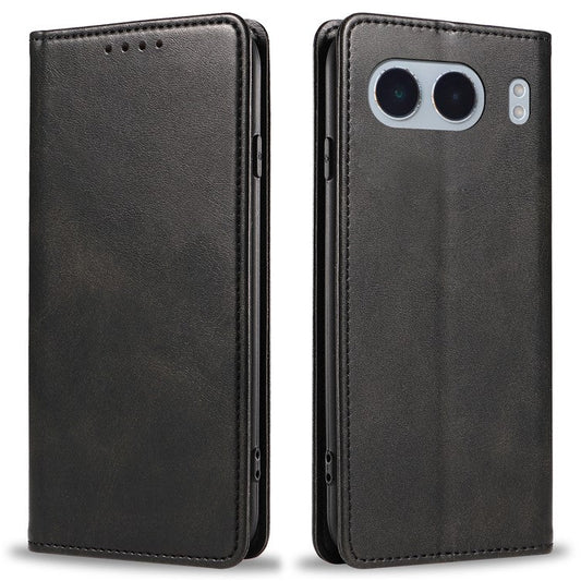 For OnePlus Nord 4 Case Wallet Leather Folio Phone Cover Magnetic Absorption Calf Texture - Black