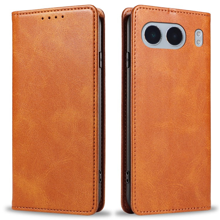 For OnePlus Nord 4 Case Wallet Leather Folio Phone Cover Magnetic Absorption Calf Texture - Khaki