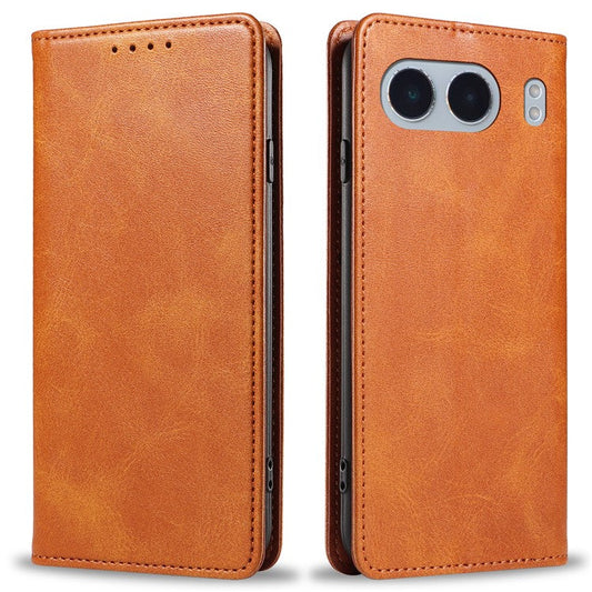 For OnePlus Nord 4 Case Wallet Leather Folio Phone Cover Magnetic Absorption Calf Texture - Khaki