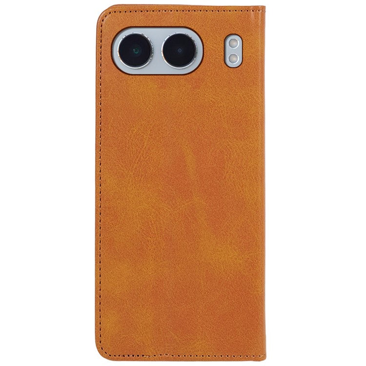 For OnePlus Nord 4 Case Wallet Leather Folio Phone Cover Magnetic Absorption Calf Texture - Khaki