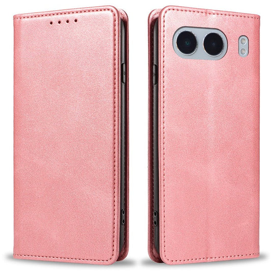 For OnePlus Nord 4 Case Wallet Leather Folio Phone Cover Magnetic Absorption Calf Texture - Rose Gold