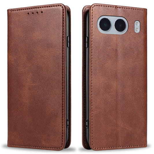 For OnePlus Nord 4 Case Wallet Leather Folio Phone Cover Magnetic Absorption Calf Texture - Brown
