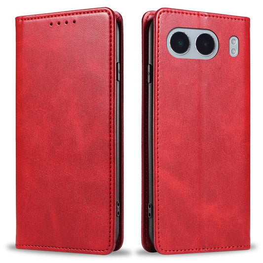 For OnePlus Nord 4 Case Wallet Leather Folio Phone Cover Magnetic Absorption Calf Texture - Red