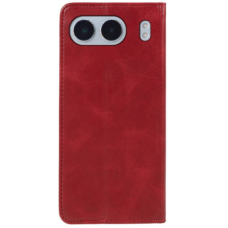 For OnePlus Nord 4 Case Wallet Leather Folio Phone Cover Magnetic Absorption Calf Texture - Red