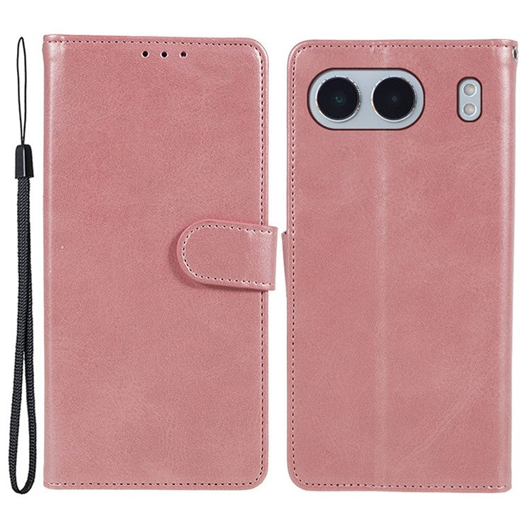 For OnePlus Nord 4 Case Card Holder Wallet PU Leather Phone Cover Calf Texture Wrist Strap - Rose Gold
