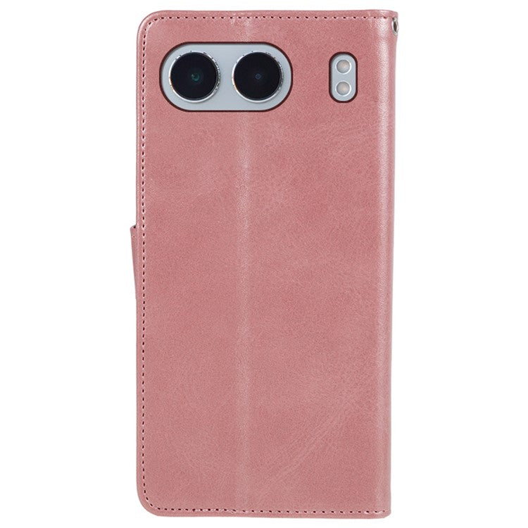 For OnePlus Nord 4 Case Card Holder Wallet PU Leather Phone Cover Calf Texture Wrist Strap - Rose Gold