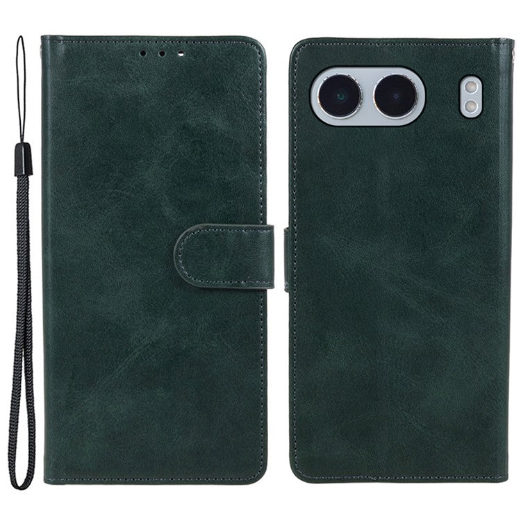For OnePlus Nord 4 Case Card Holder Wallet PU Leather Phone Cover Calf Texture Wrist Strap - Midnight Green