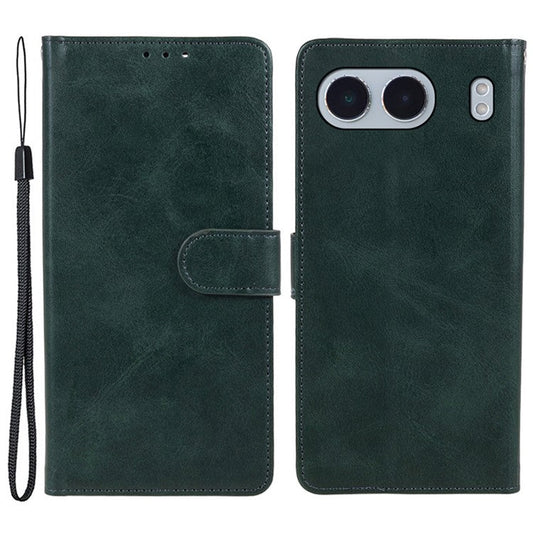 For OnePlus Nord 4 Case Card Holder Wallet PU Leather Phone Cover Calf Texture Wrist Strap - Midnight Green