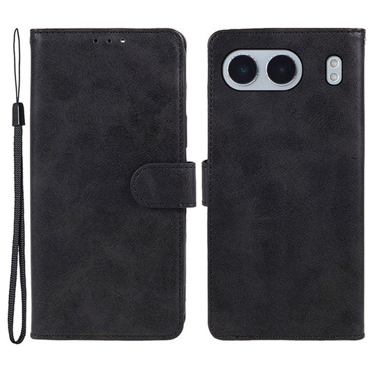 For OnePlus Nord 4 Case Card Holder Wallet PU Leather Phone Cover Calf Texture Wrist Strap - Black
