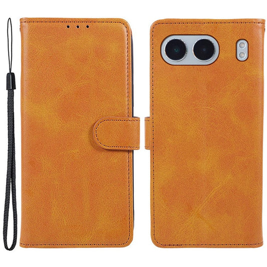 For OnePlus Nord 4 Case Card Holder Wallet PU Leather Phone Cover Calf Texture Wrist Strap - Khaki