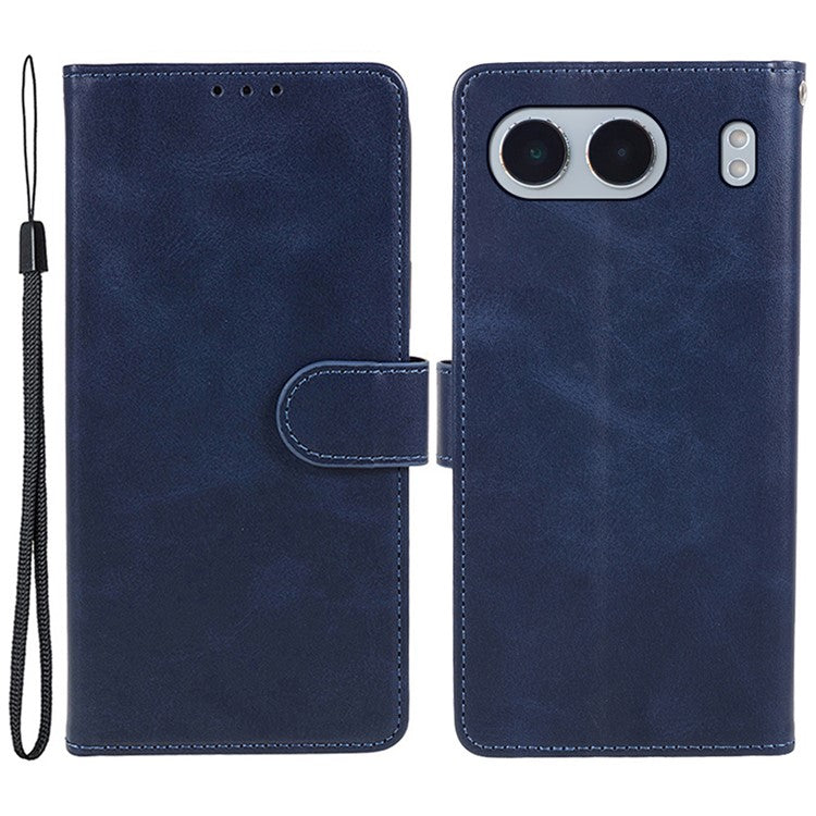 For OnePlus Nord 4 Case Card Holder Wallet PU Leather Phone Cover Calf Texture Wrist Strap - Blue